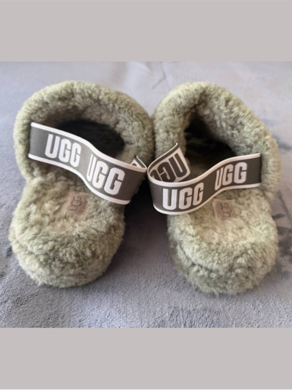 UGG Fluff Yeah Olive Green Cozy Slip On Slide Slippers 1095119 Women's Size 7 - Picture 4 of 7
